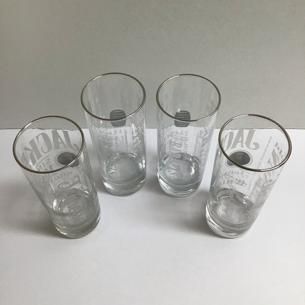Jack Daniels Whiskey 4 Highball Tumbler Glasses Tall Boy 10 oz Old No. 7 Bar USA - Picture 8 of 16